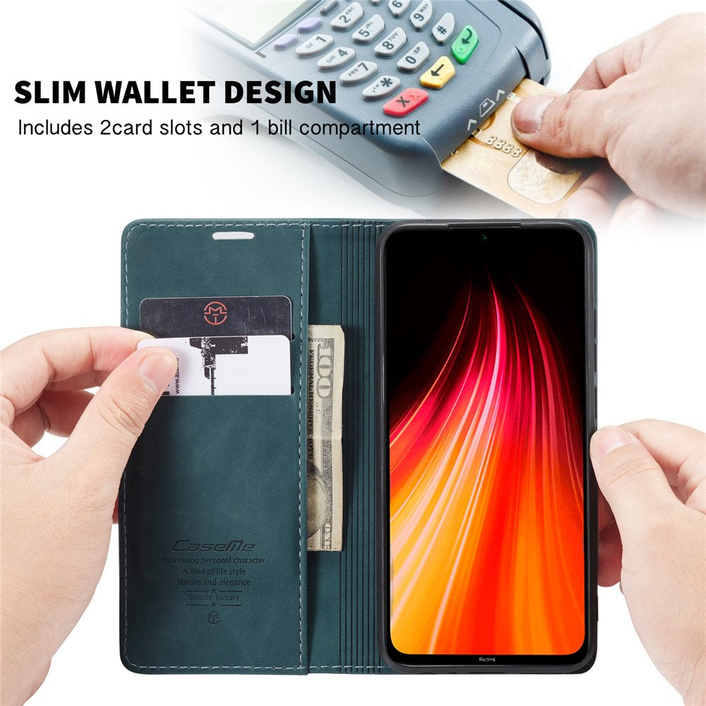 CASEME 013 Series Auto-absorbed Leather Wallet Stand Phone Covering Case for Xiaomi Redmi Note 8