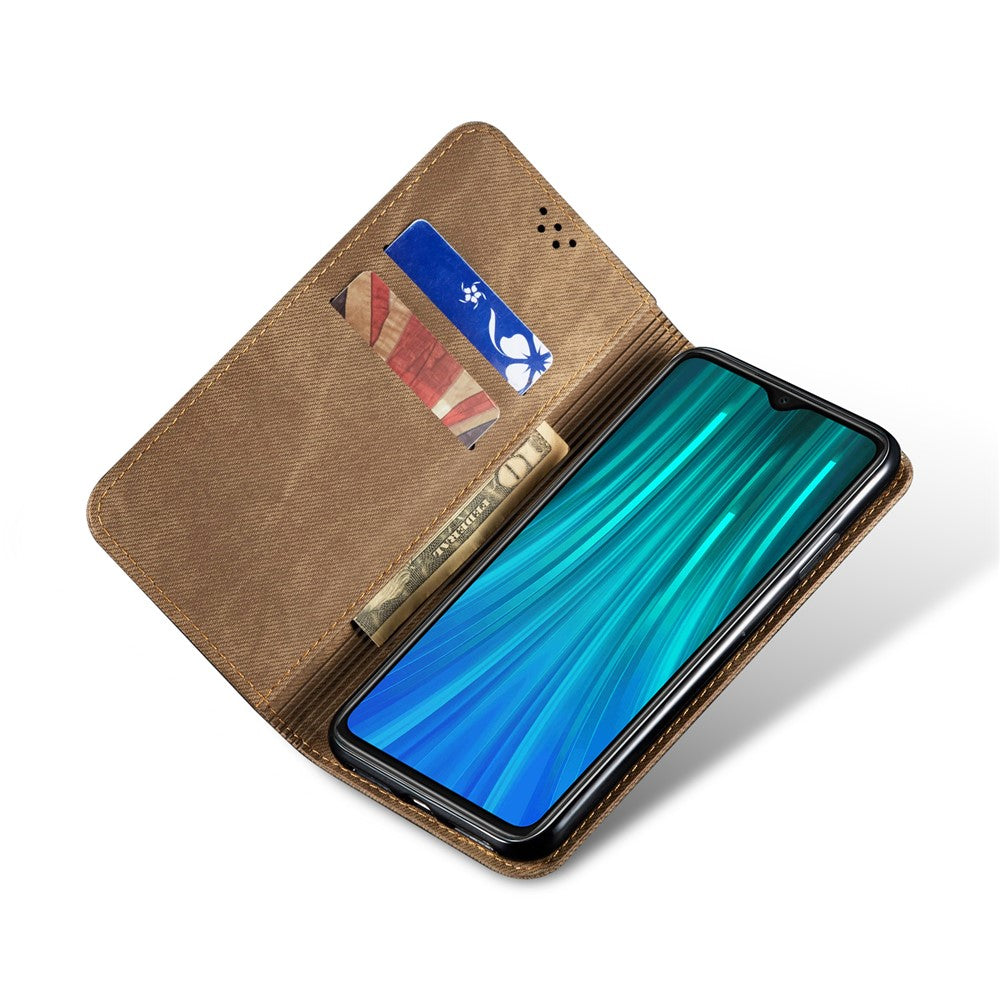 Jeans Cloth Skin Retro Style Leather Wallet Case for Xiaomi Redmi Note 8T