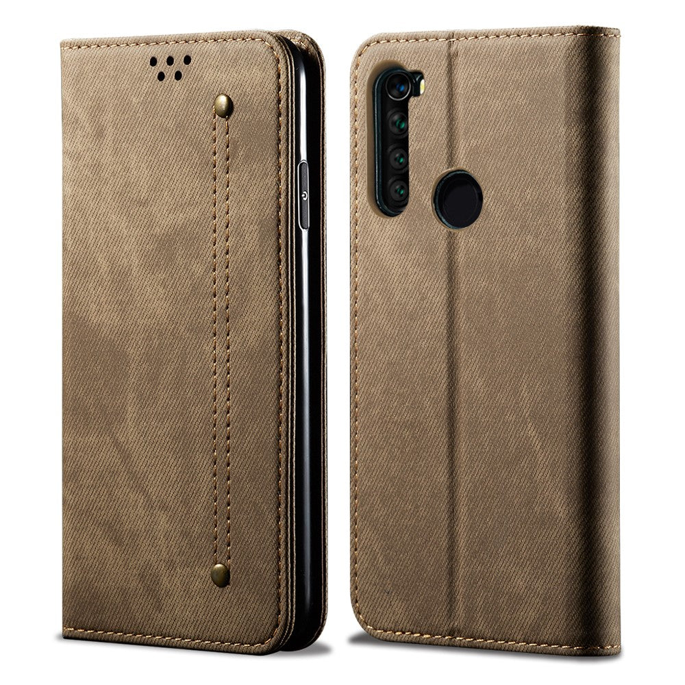 Jeans Cloth Skin Retro Style Leather Wallet Case for Xiaomi Redmi Note 8T