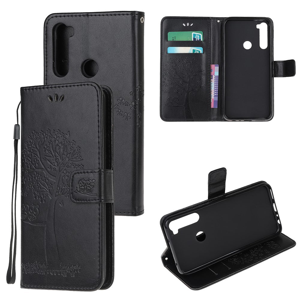 Imprint Tree Owl Wallet Stand Leather Cover for Xiaomi Redmi Note 8T