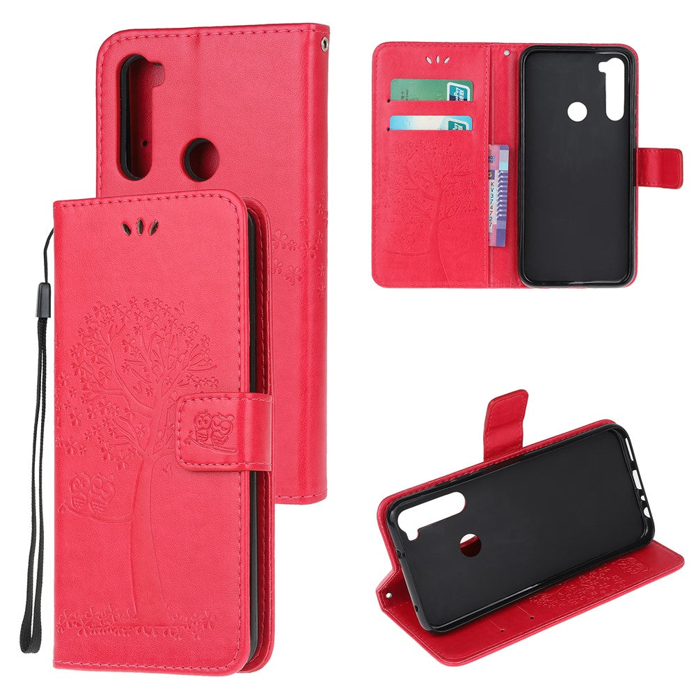 Imprint Tree Owl Wallet Stand Leather Cover for Xiaomi Redmi Note 8T