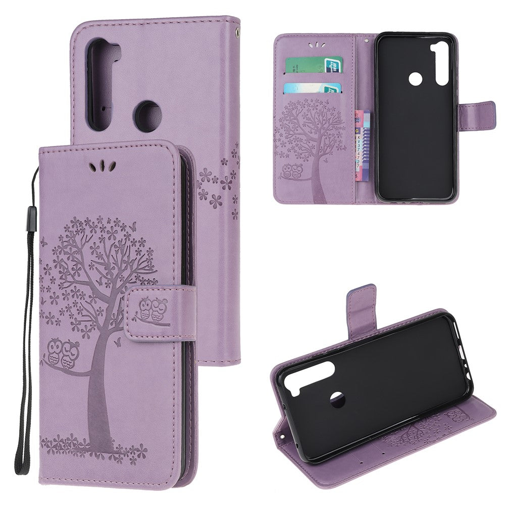 Imprint Tree Owl Wallet Stand Leather Cover for Xiaomi Redmi Note 8T