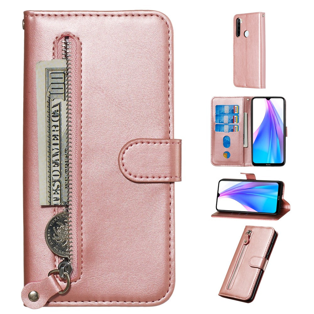 For Xiaomi Redmi Note 8T PU Leather Cases with Zipper Pocket Wallet Phone Cover Stand