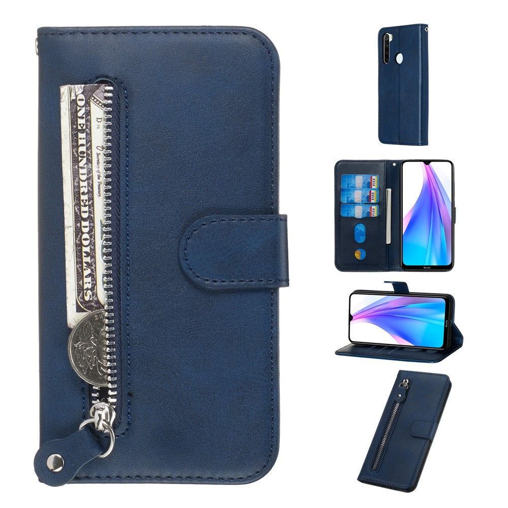 For Xiaomi Redmi Note 8T PU Leather Cases with Zipper Pocket Wallet Phone Cover Stand