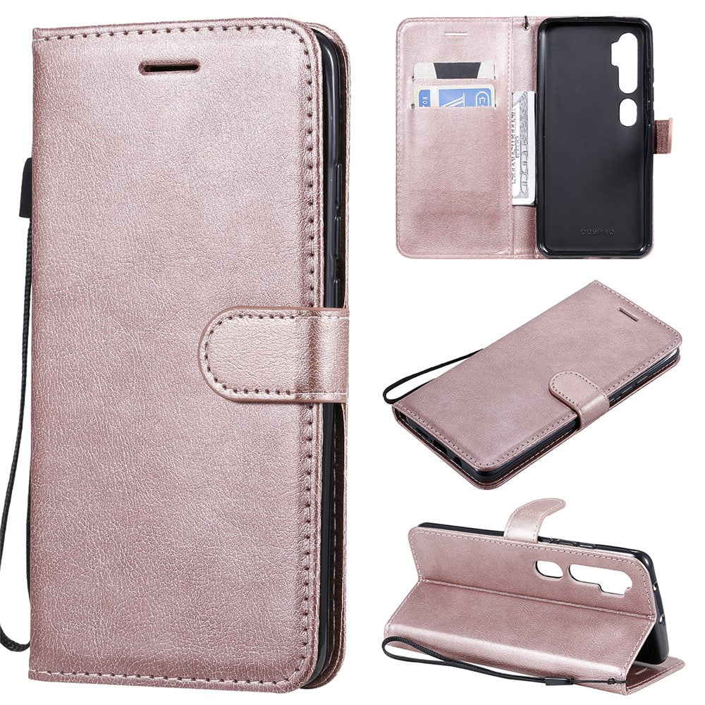 For Xiaomi Mi CC9 Pro / Mi Note 10 / Mi Note 10 Pro Case Solid Color Leather Mobile Cover Wallet Stand with Strap