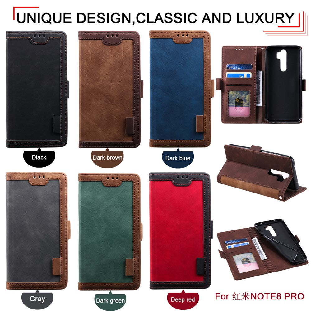 Vintage Splicing Style Wallet Stand Leather Phone Cover for Xiaomi Redmi Note 8 Pro