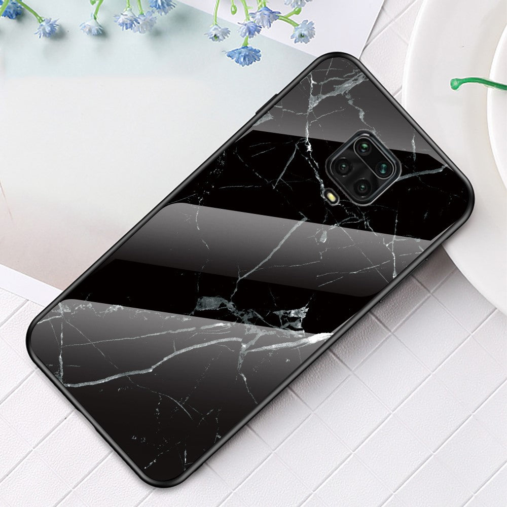 Marble Texture Tempered Glass + PC + TPU Hybrid Shell Case for Xiaomi Redmi Note 9S