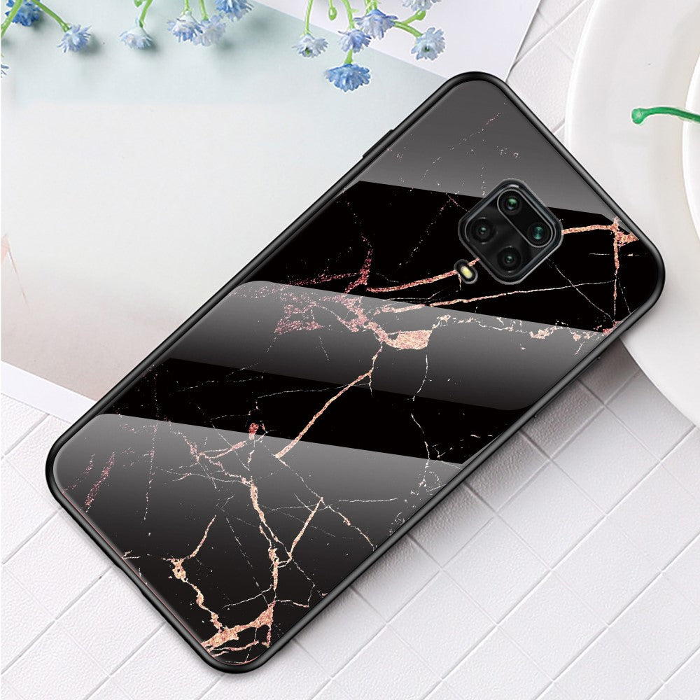 Marble Texture Tempered Glass + PC + TPU Hybrid Shell Case for Xiaomi Redmi Note 9S