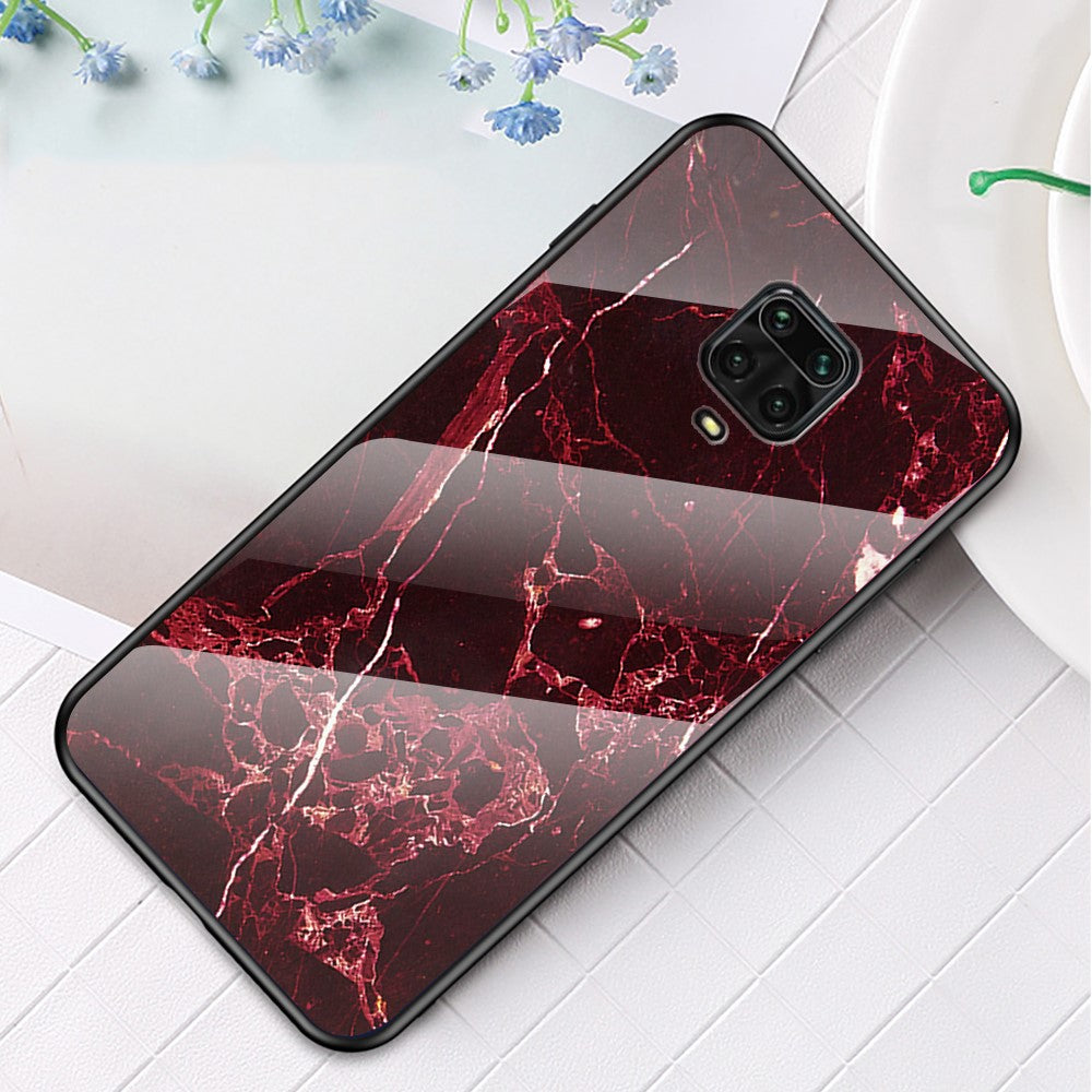 Marble Texture Tempered Glass + PC + TPU Hybrid Shell Case for Xiaomi Redmi Note 9S