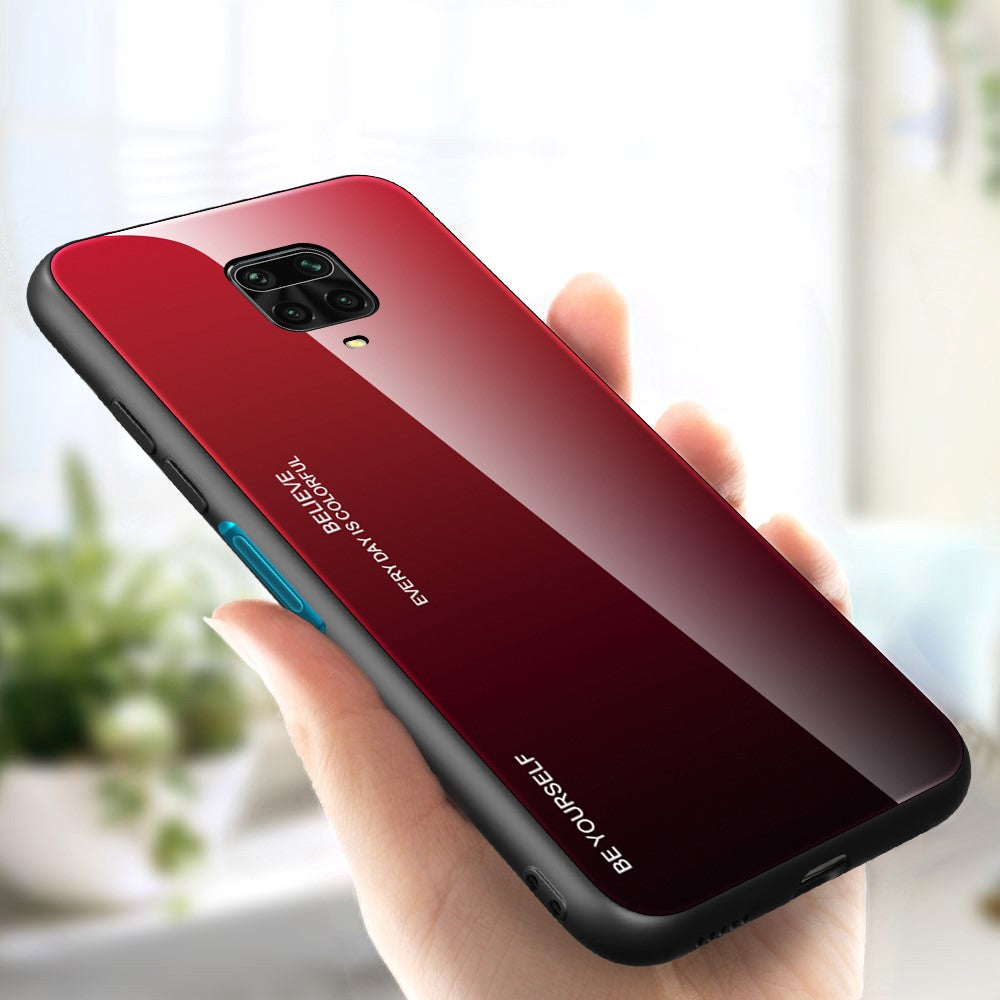 Gradient Color Tempered Glass + PC + TPU Hybrid Protection Cover for Xiaomi Redmi Note 9S/ Note 9 Pro/ Note 9 Pro Max/ Poco M2 Pro