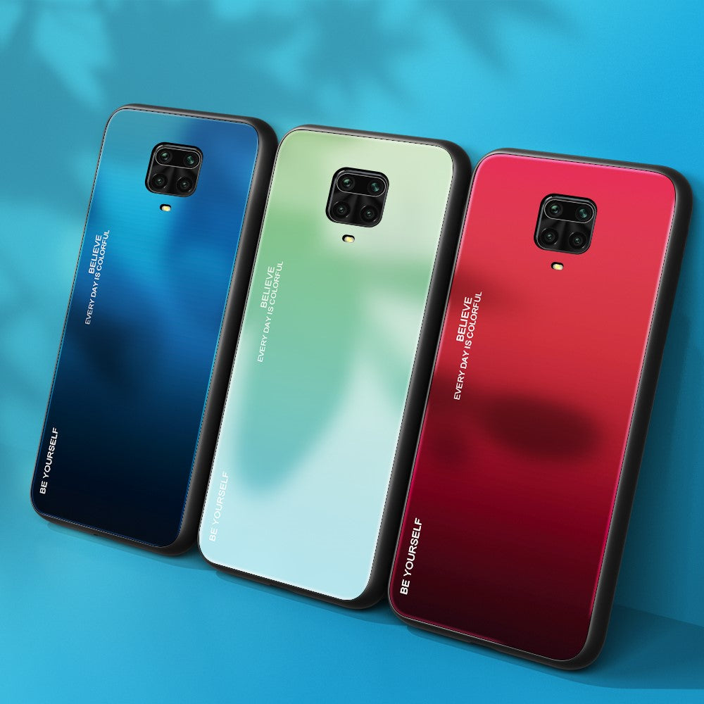 Gradient Color Tempered Glass + PC + TPU Hybrid Protection Cover for Xiaomi Redmi Note 9S/ Note 9 Pro/ Note 9 Pro Max/ Poco M2 Pro