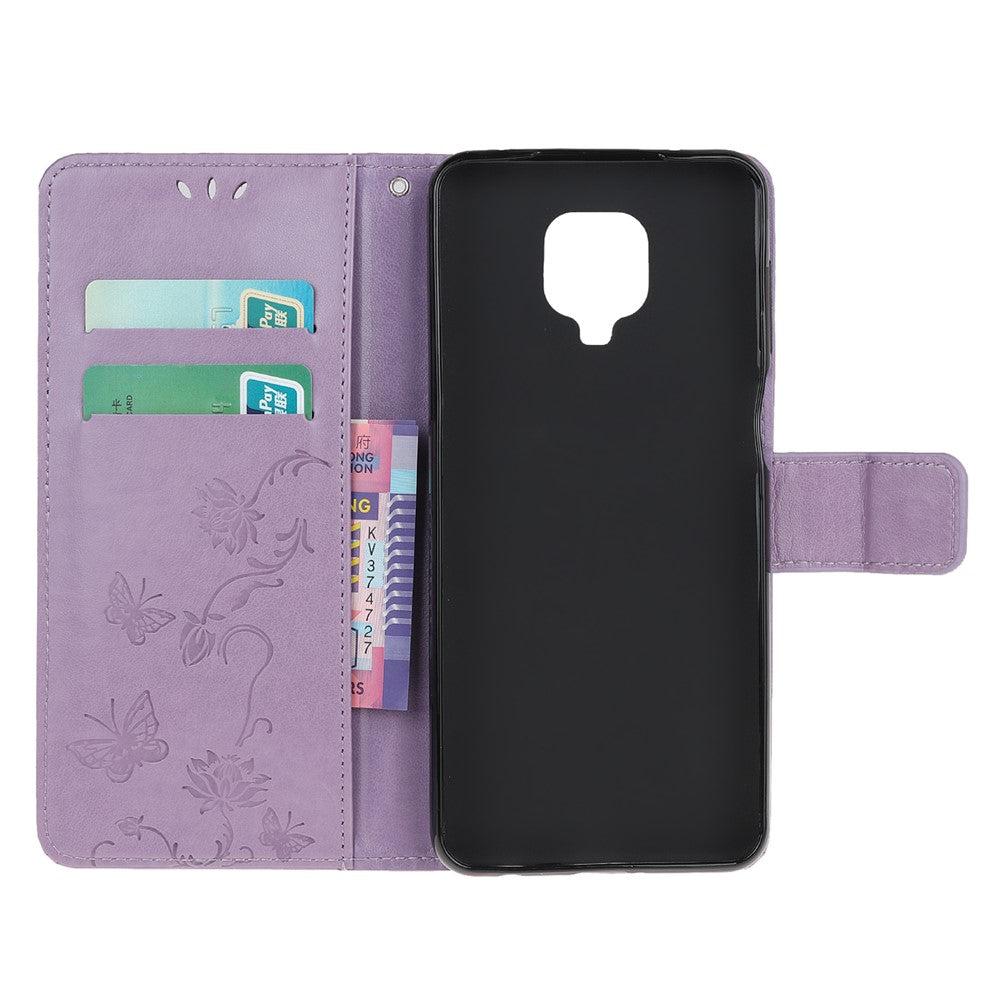 Imprint Butterfly Flowers Leather Wallet Phone Case for Xiaomi Redmi Note 9 Pro