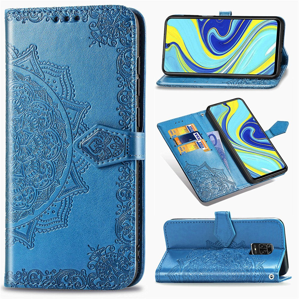 Embossed Mandala Flower Leather Case with Wallet Stand for Xiaomi Redmi Note 9 Pro / Note 9 Pro Max / Note 9S