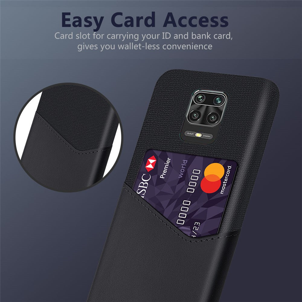 Cloth + PU Leather Coated PC Phone Case with Card Holder for Xiaomi Redmi Note 9 Pro/Note 9 Pro Max/Note 9S