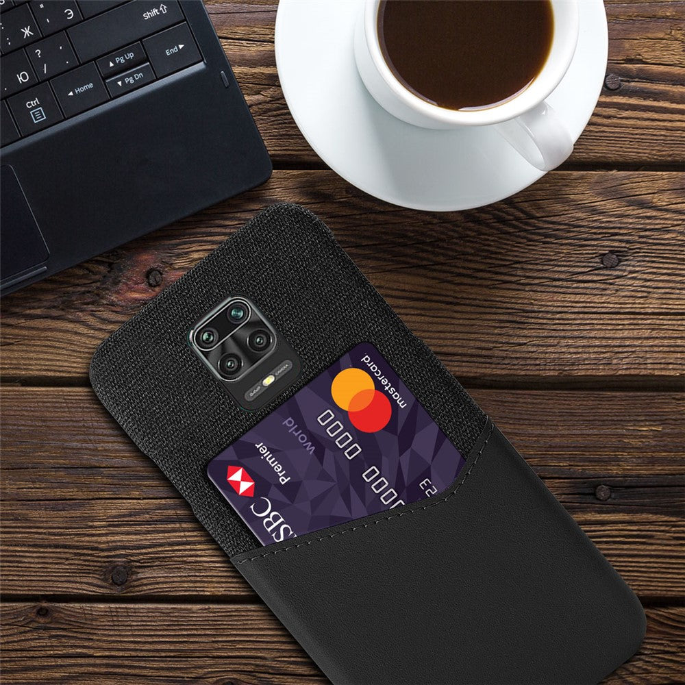 Cloth + PU Leather Coated PC Phone Case with Card Holder for Xiaomi Redmi Note 9 Pro/Note 9 Pro Max/Note 9S