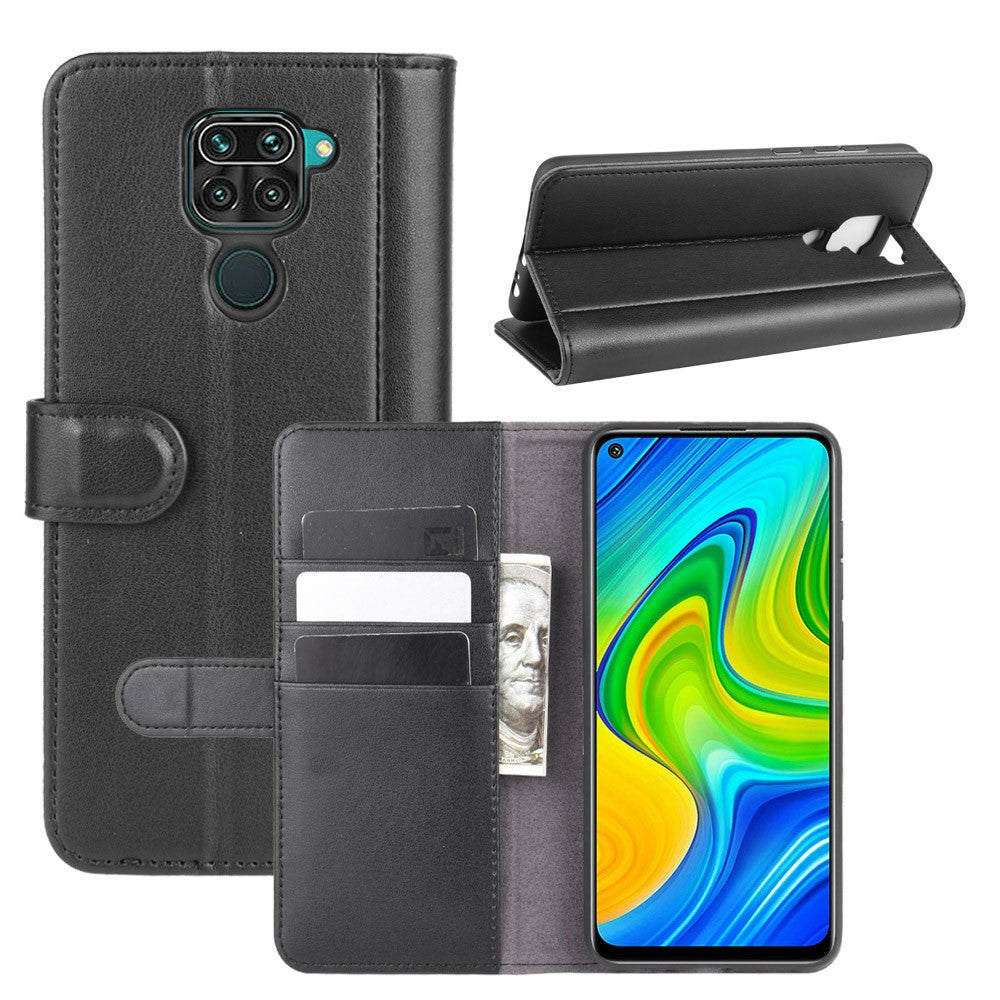 Genuine Split Leather Wallet Stand Mobile Cover for Xiaomi Redmi Note 9