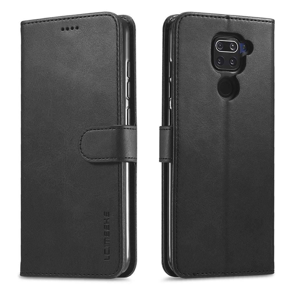 LC.IMEEKE Leather Wallet Case for Xiaomi Redmi Note 9 Mobile Phone Case Stand Design Magnetic Clasp- Black