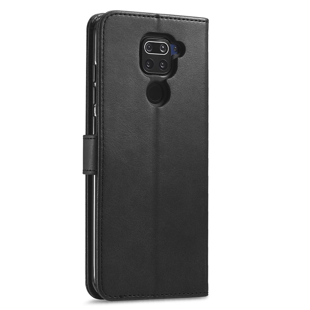 LC.IMEEKE Leather Wallet Case for Xiaomi Redmi Note 9 Mobile Phone Case Stand Design Magnetic Clasp- Black