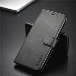 LC.IMEEKE Leather Wallet Case for Xiaomi Redmi Note 9 Mobile Phone Case Stand Design Magnetic Clasp- Black