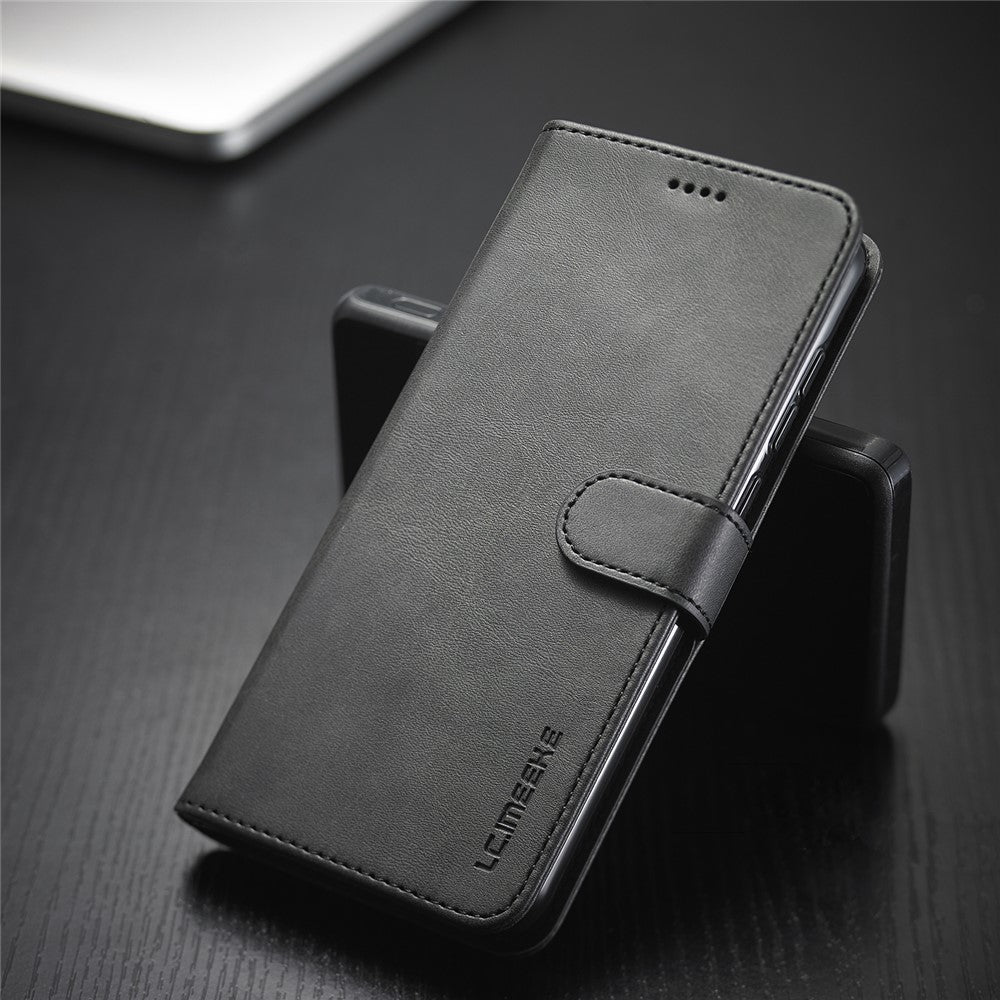 LC.IMEEKE Leather Wallet Case for Xiaomi Redmi Note 9 Mobile Phone Case Stand Design Magnetic Clasp- Black