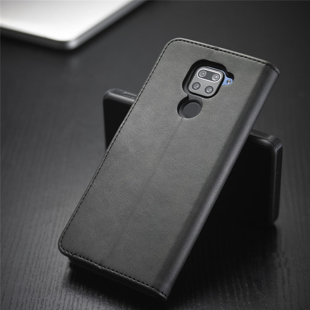 LC.IMEEKE Leather Wallet Case for Xiaomi Redmi Note 9 Mobile Phone Case Stand Design Magnetic Clasp- Black
