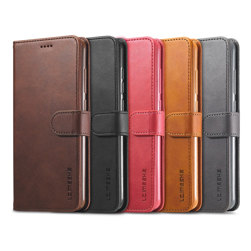LC.IMEEKE Leather Wallet Case for Xiaomi Redmi Note 9 Mobile Phone Case Stand Design Magnetic Clasp- Black