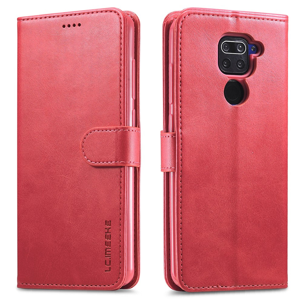 LC.IMEEKE Leather Wallet Case for Xiaomi Redmi Note 9 Mobile Phone Case Stand Design Magnetic Clasp- Black