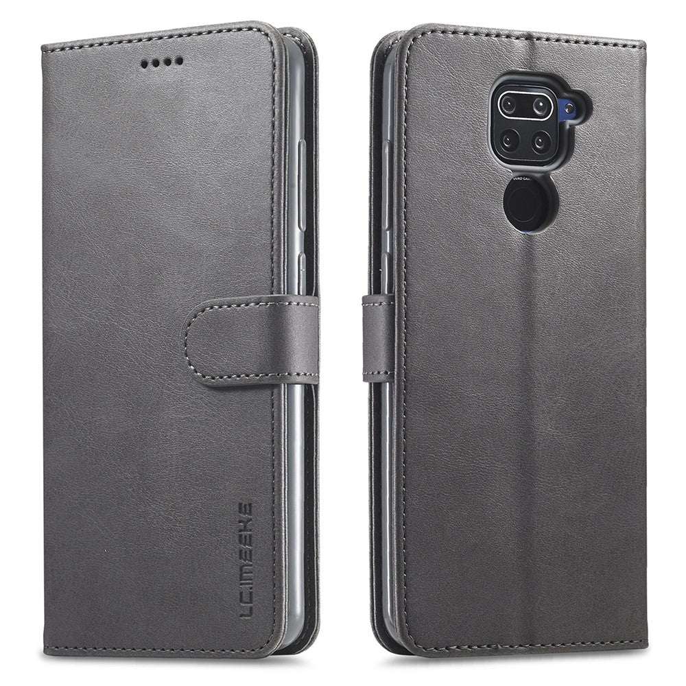 LC.IMEEKE Leather Wallet Case for Xiaomi Redmi Note 9 Mobile Phone Case Stand Design Magnetic Clasp- Black