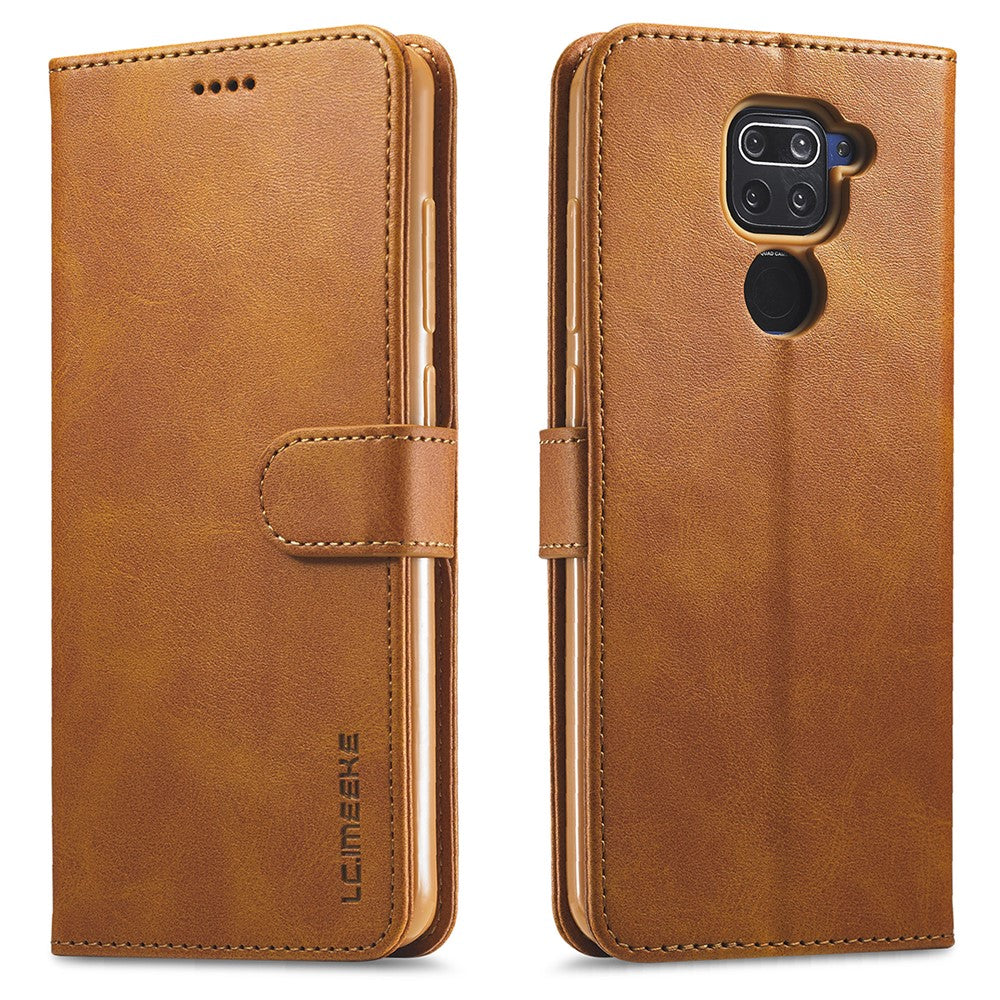 LC.IMEEKE Leather Wallet Case for Xiaomi Redmi Note 9 Mobile Phone Case Stand Design Magnetic Clasp- Black