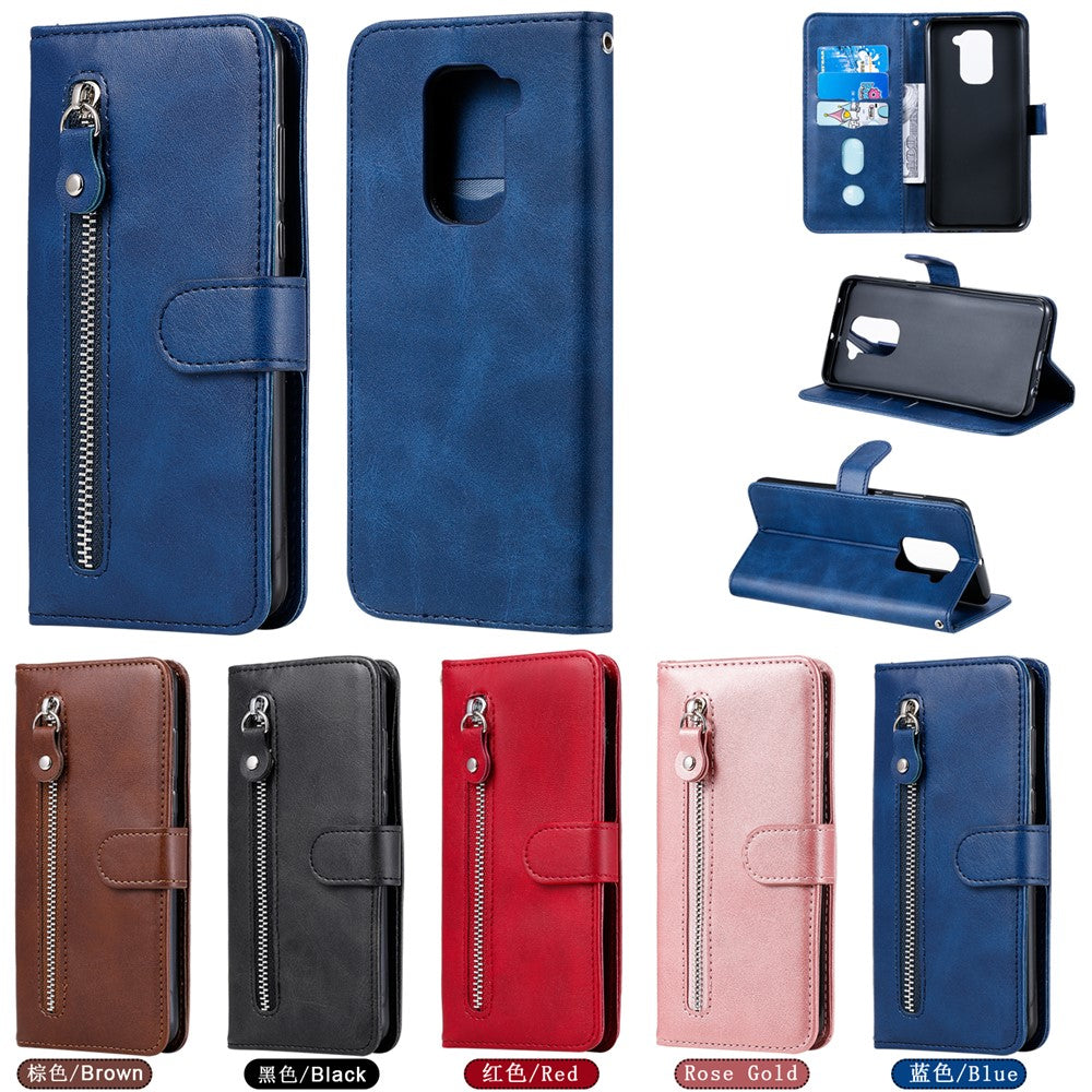 Plånboksfodral med dragkedja och PU-läder, stativ, mobilfodral för Xiaomi Redmi Note 9 / Redmi 10X 4G