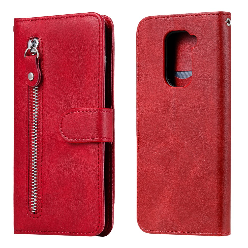 Plånboksfodral med dragkedja och PU-läder, stativ, mobilfodral för Xiaomi Redmi Note 9 / Redmi 10X 4G