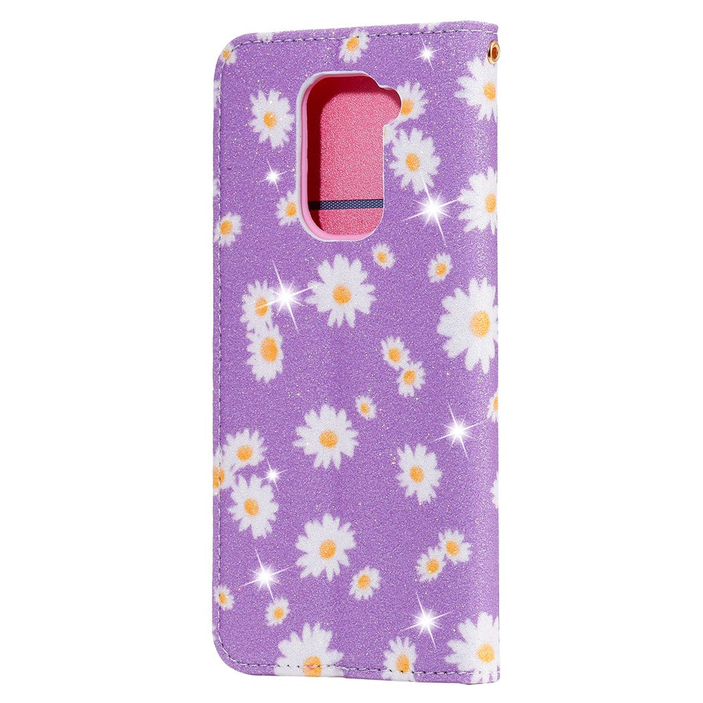 Daisy Pattern Flash Powder Card Holder Flip Leather Phone Cover for Xiaomi Redmi Note 9