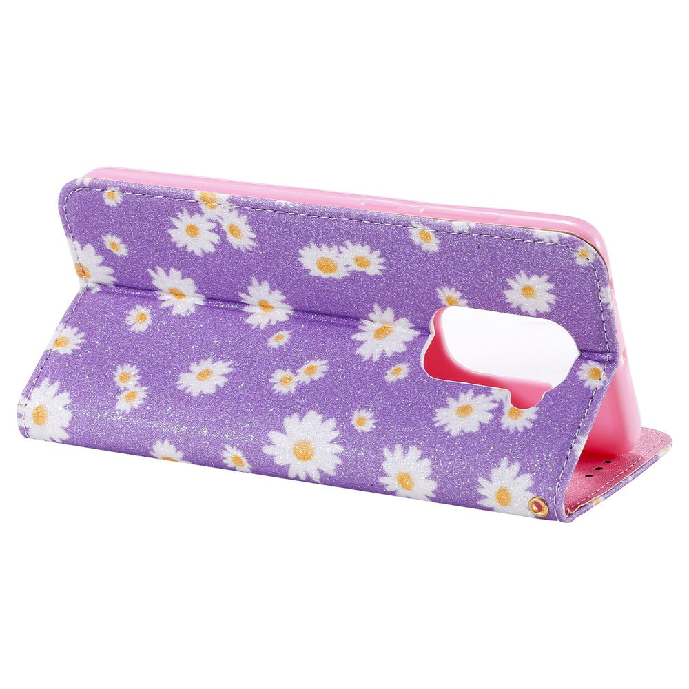 Daisy Pattern Flash Powder Card Holder Flip Leather Phone Cover for Xiaomi Redmi Note 9