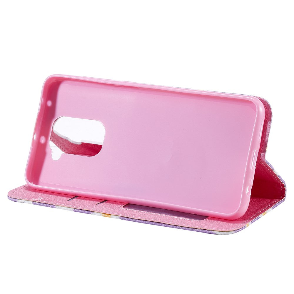 Daisy Pattern Flash Powder Card Holder Flip Leather Phone Cover for Xiaomi Redmi Note 9