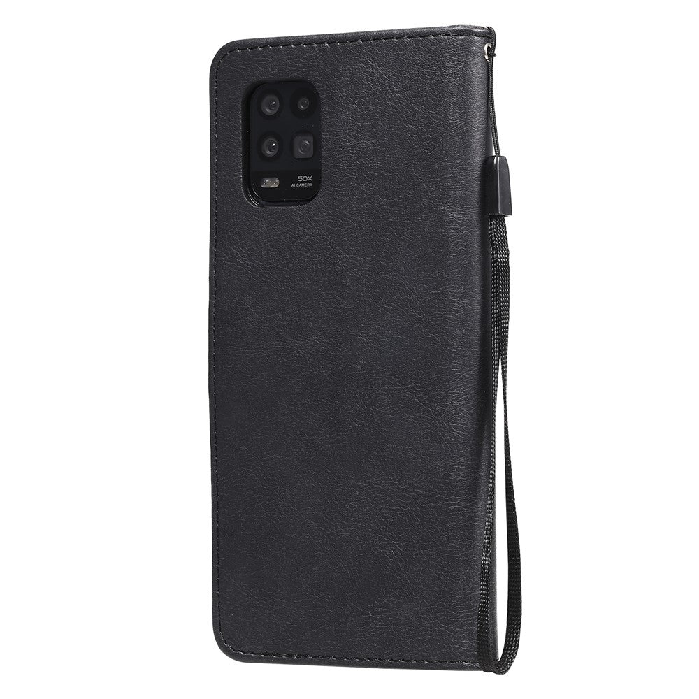 For Xiaomi Mi 10 Lite 5G Case Solid Color Leather Mobile Cover Wallet Stand with Strap