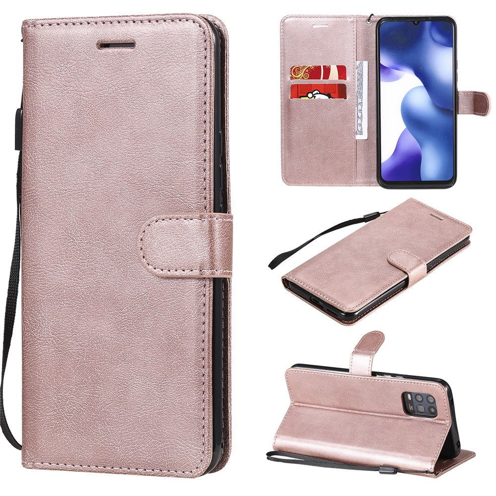 For Xiaomi Mi 10 Lite 5G Case Solid Color Leather Mobile Cover Wallet Stand with Strap