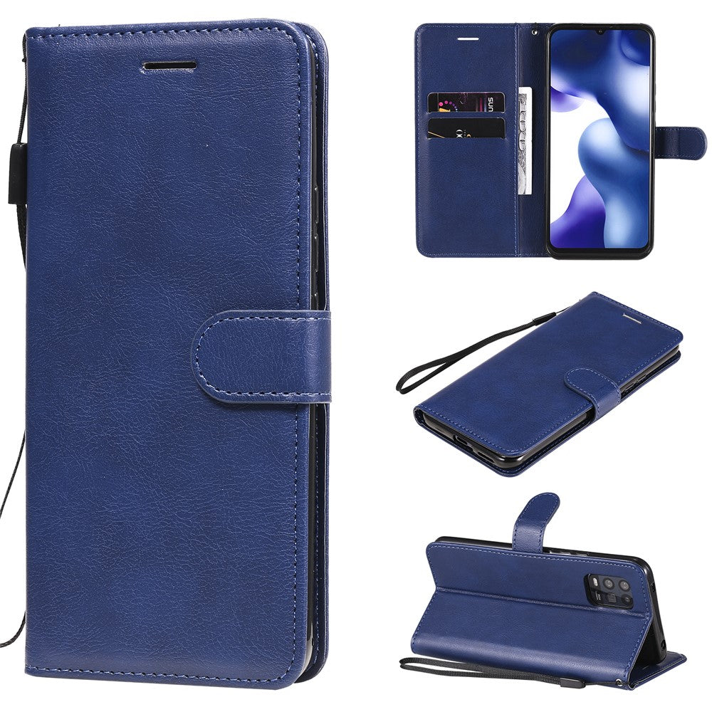 For Xiaomi Mi 10 Lite 5G Case Solid Color Leather Mobile Cover Wallet Stand with Strap