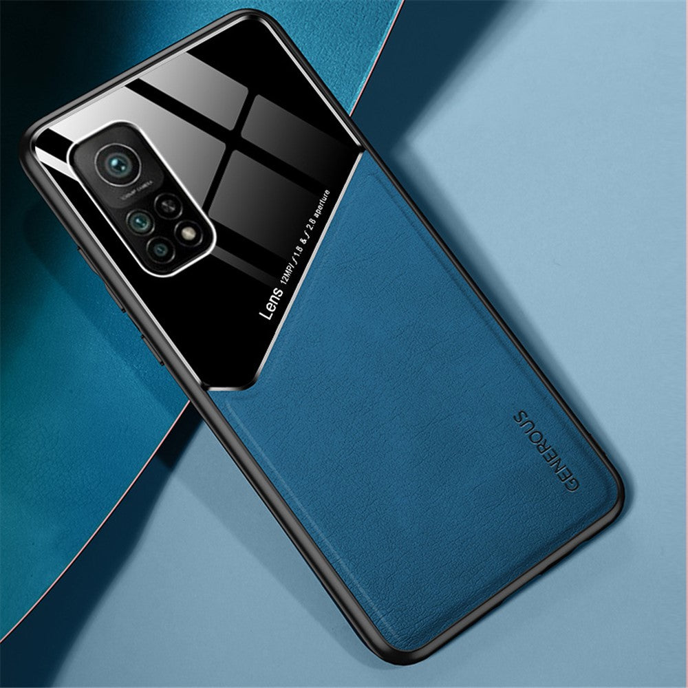 Hybrid Case for Xiaomi Mi 10T Pro 5G Built-in Magnetic Metal Sheet Leather Coated Glass PC TPU Shell