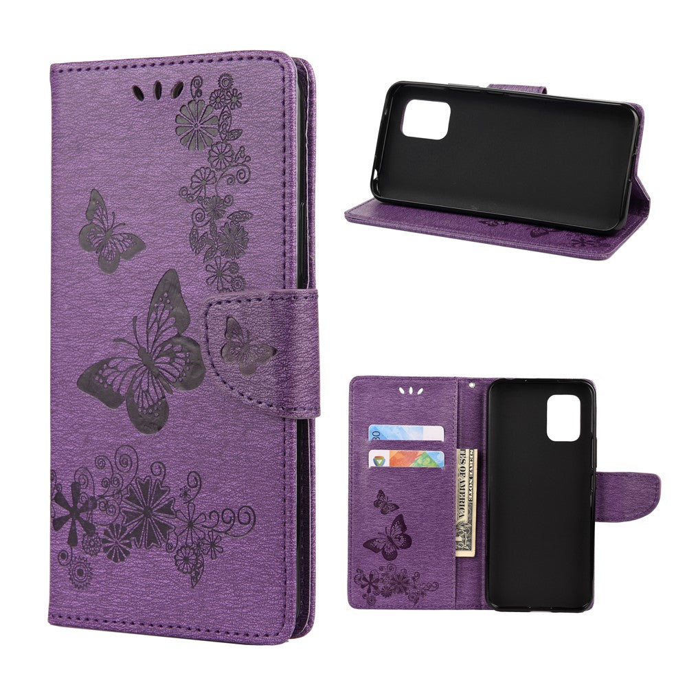 Butterfly Pattern Imprinting TPU + PU Leather Stand Wallet Phone Protector for Xiaomi Mi 10 Lite 5G