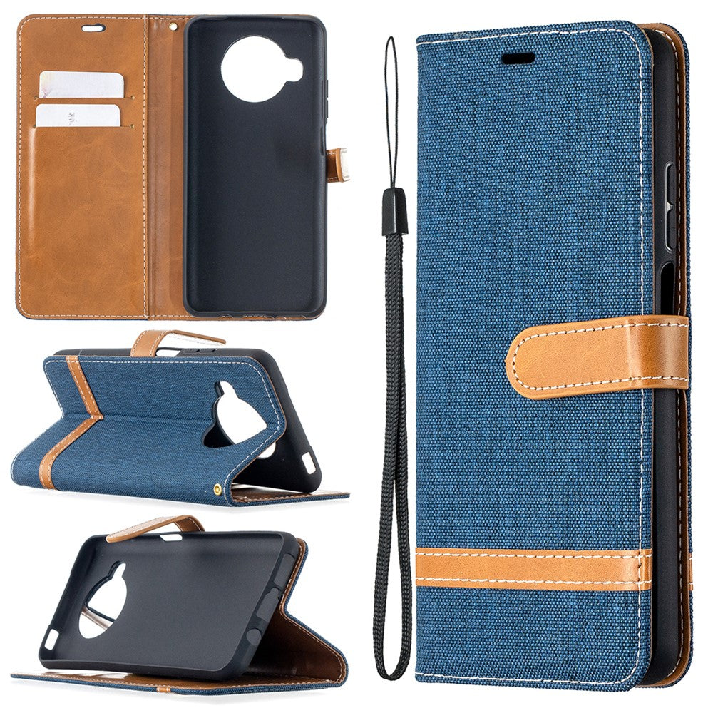 Färgskarvning Jeans Tyg Textur Plånboksläder Skal för Xiaomi Mi 10T Lite 5G/Redmi Note 9 Pro 5G/Mi 10i 5G/Mi 10i 5G mobilskal