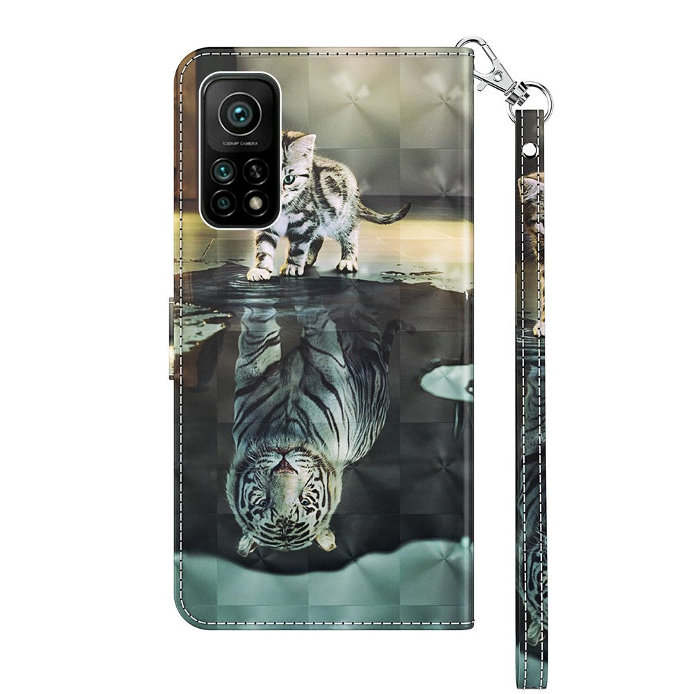 Wallet Stand Case for Xiaomi Mi 10T 5G/10T Pro 5G/Redmi K30S Pattern Printing Leather Shell with Lanyard