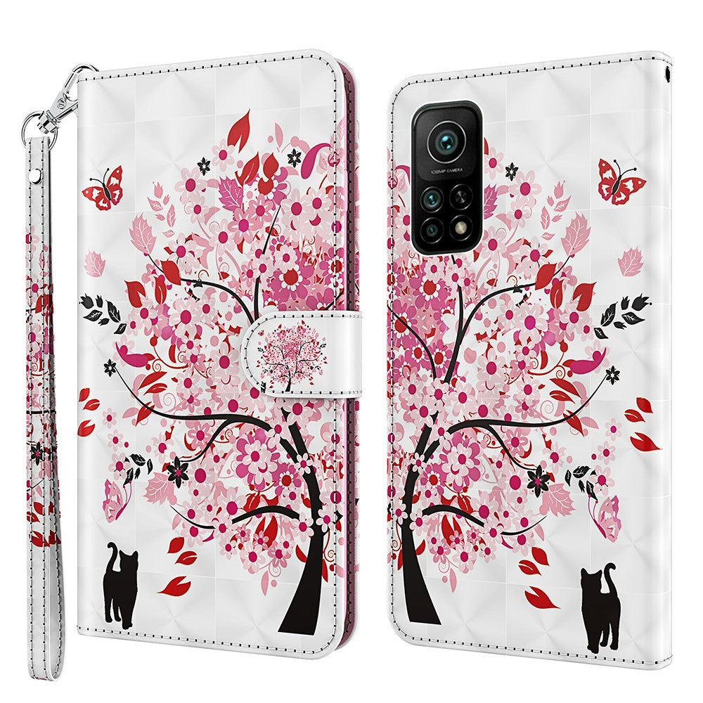 Wallet Stand Case for Xiaomi Mi 10T 5G/10T Pro 5G/Redmi K30S Pattern Printing Leather Shell with Lanyard