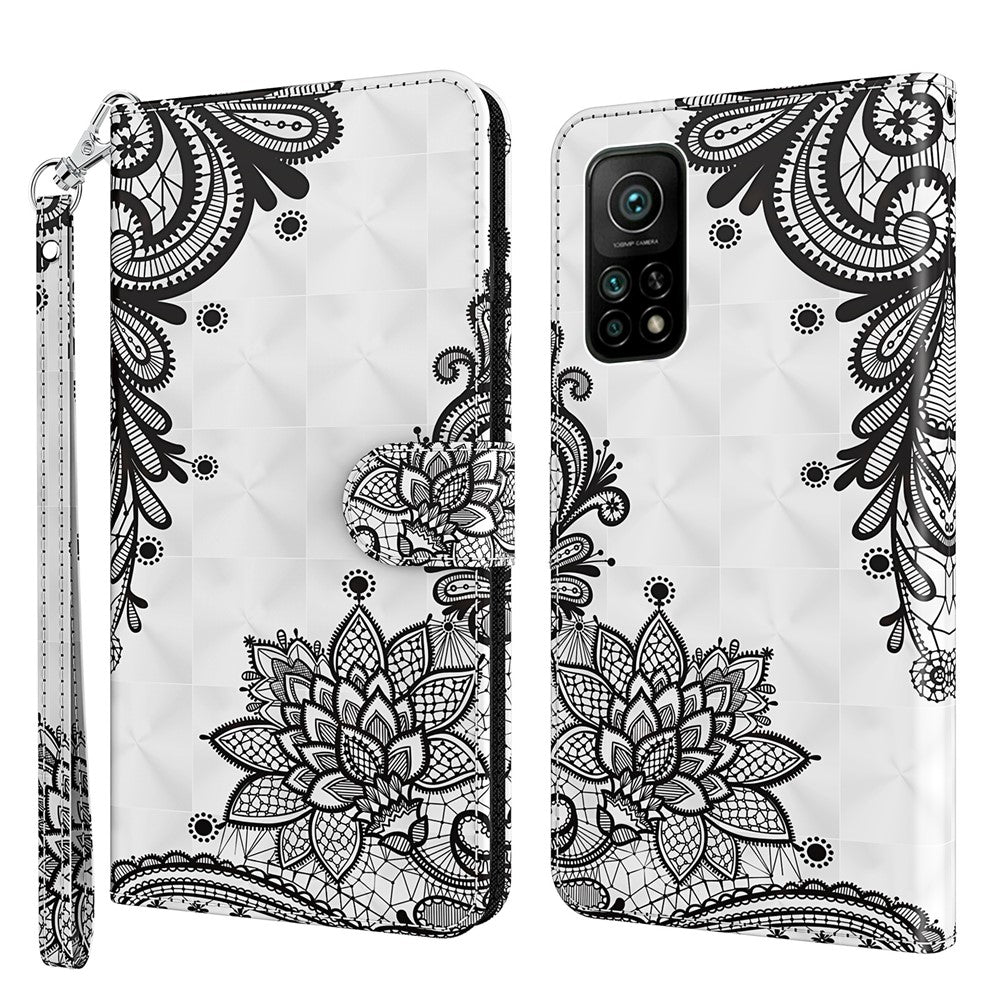 Wallet Stand Case for Xiaomi Mi 10T 5G/10T Pro 5G/Redmi K30S Pattern Printing Leather Shell with Lanyard