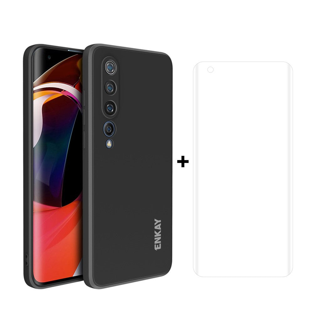 ENKAY HAT PRINCE ENK-PC0752 Precise Hole Liquid Silicone Straight Edge Phone Cover Case + Full Screen Hot Bending PET HD Screen Protector for Xiaomi Mi 10