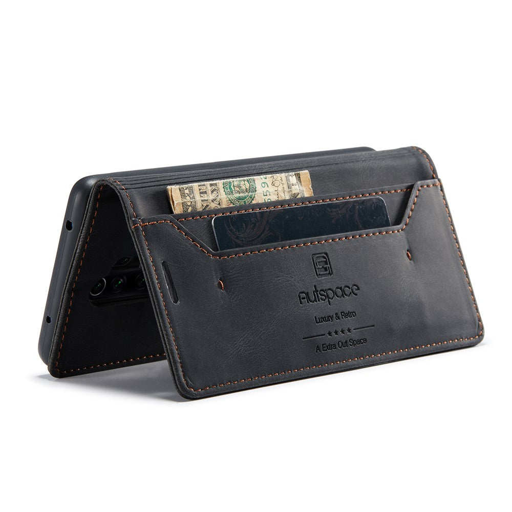 AUTSPACE A01 Series RFID Blocking Retro Matte Leather Case Wallet for Xiaomi Redmi Note 8 Pro