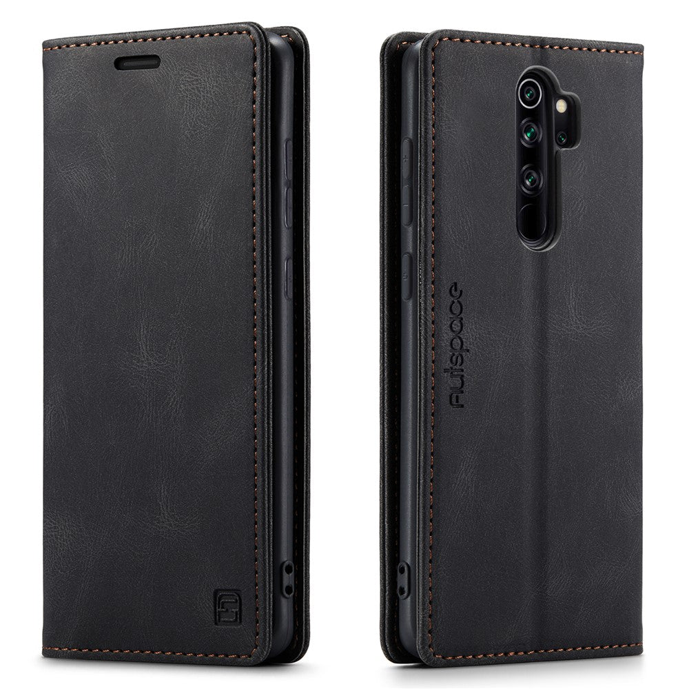 AUTSPACE A01 Series RFID Blocking Retro Matte Leather Case Wallet for Xiaomi Redmi Note 8 Pro