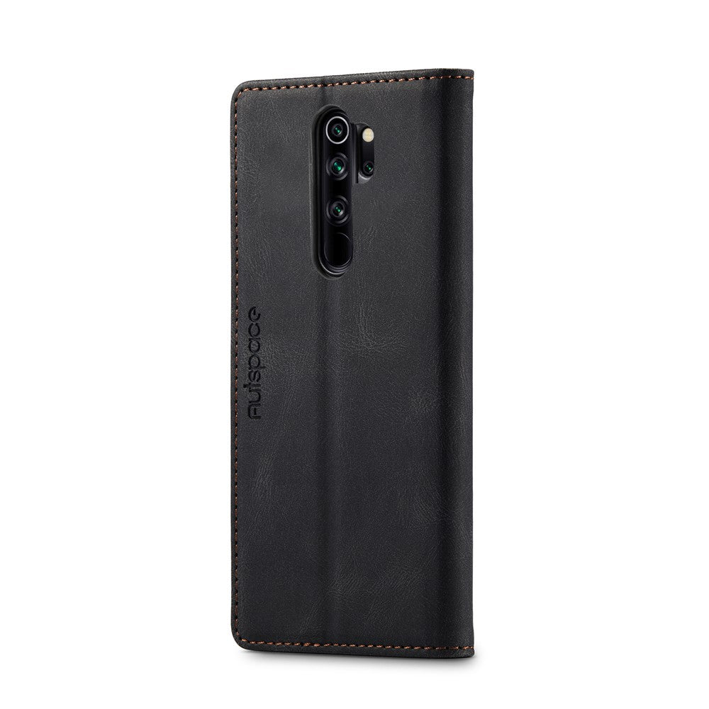 AUTSPACE A01 Series RFID Blocking Retro Matte Leather Case Wallet for Xiaomi Redmi Note 8 Pro