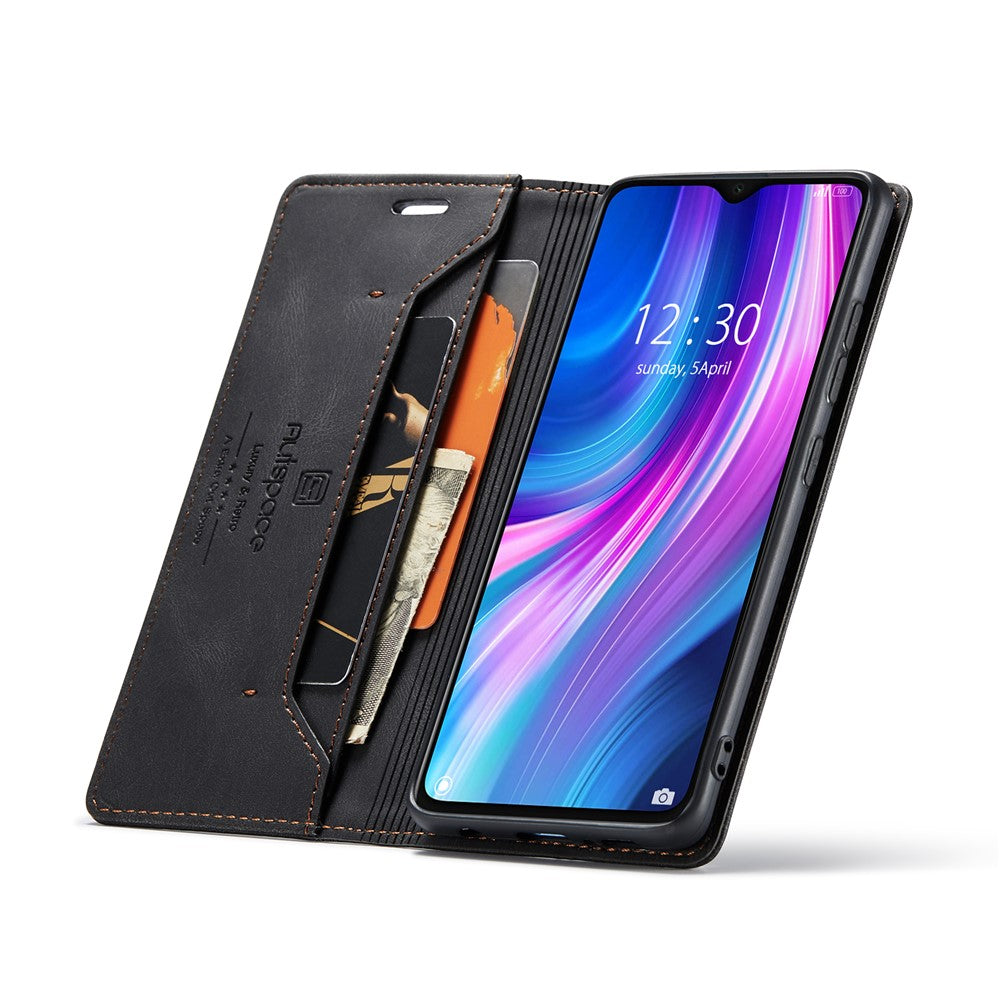 AUTSPACE A01 Series RFID Blocking Retro Matte Leather Case Wallet for Xiaomi Redmi Note 8 Pro