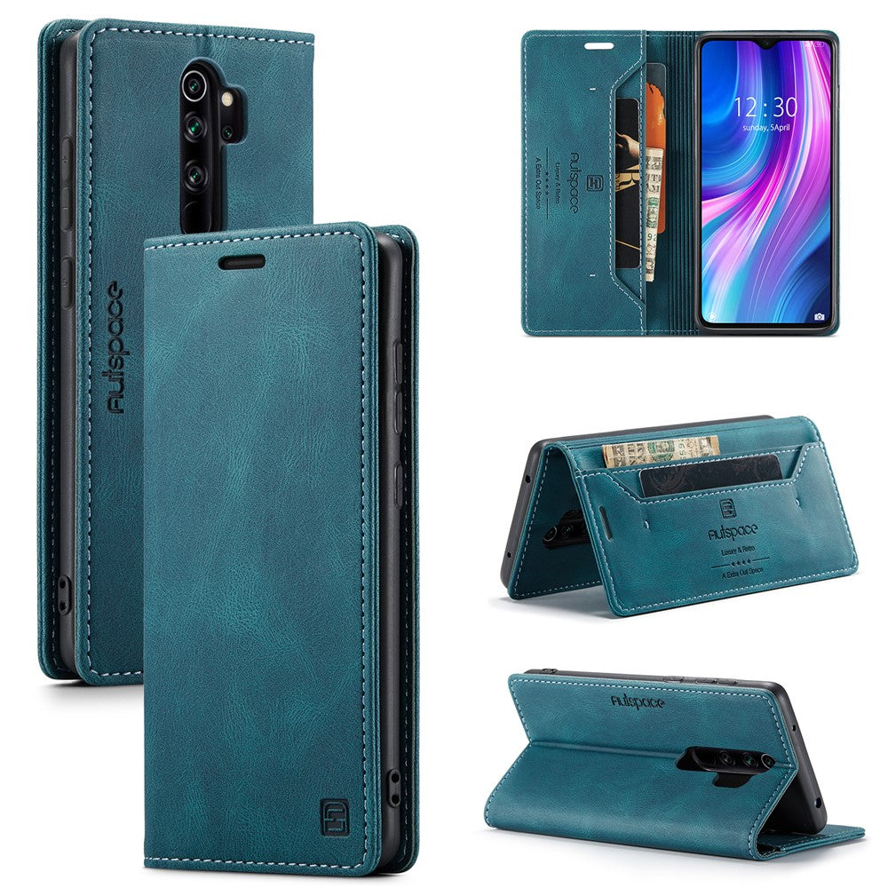 AUTSPACE A01 Series RFID Blocking Retro Matte Leather Case Wallet for Xiaomi Redmi Note 8 Pro