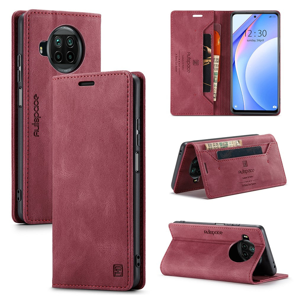 AUTSPACE A01 Series RFID Blocking Retro Matte Leather Case Wallet for Xiaomi Mi 10T Lite 5G/ Mi 10i 5G/Note 9 Pro 5G